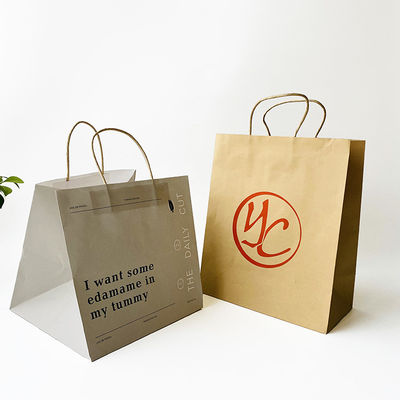 FSC verdrehte Papiertüten Griff-Papiertüte-weiße Browns 30-160gsm, die mit Logo gedruckt wurden