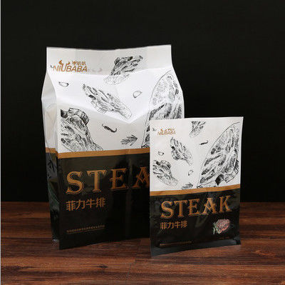 Siegeln Sie Gusseted Nahrungsmitteltaschen lamellierte Fleisch-Steak-Tiefkühlkost-Verpackenbeutel heiß