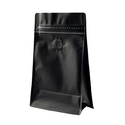 VMPET wiederversiegelbarer Matte Black Coffee Pouch Packaging mit Ventil-flacher Unterseite