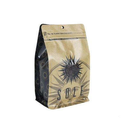 Seitenventil-Kaffee-Verpackentaschen der Kraftpapier-flachen Unterseiten-eine biologisch abbaubar