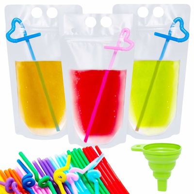transparentes Getränk-flüssiger Verpackenbeutel 500ml 750ml mit Straw And Handle